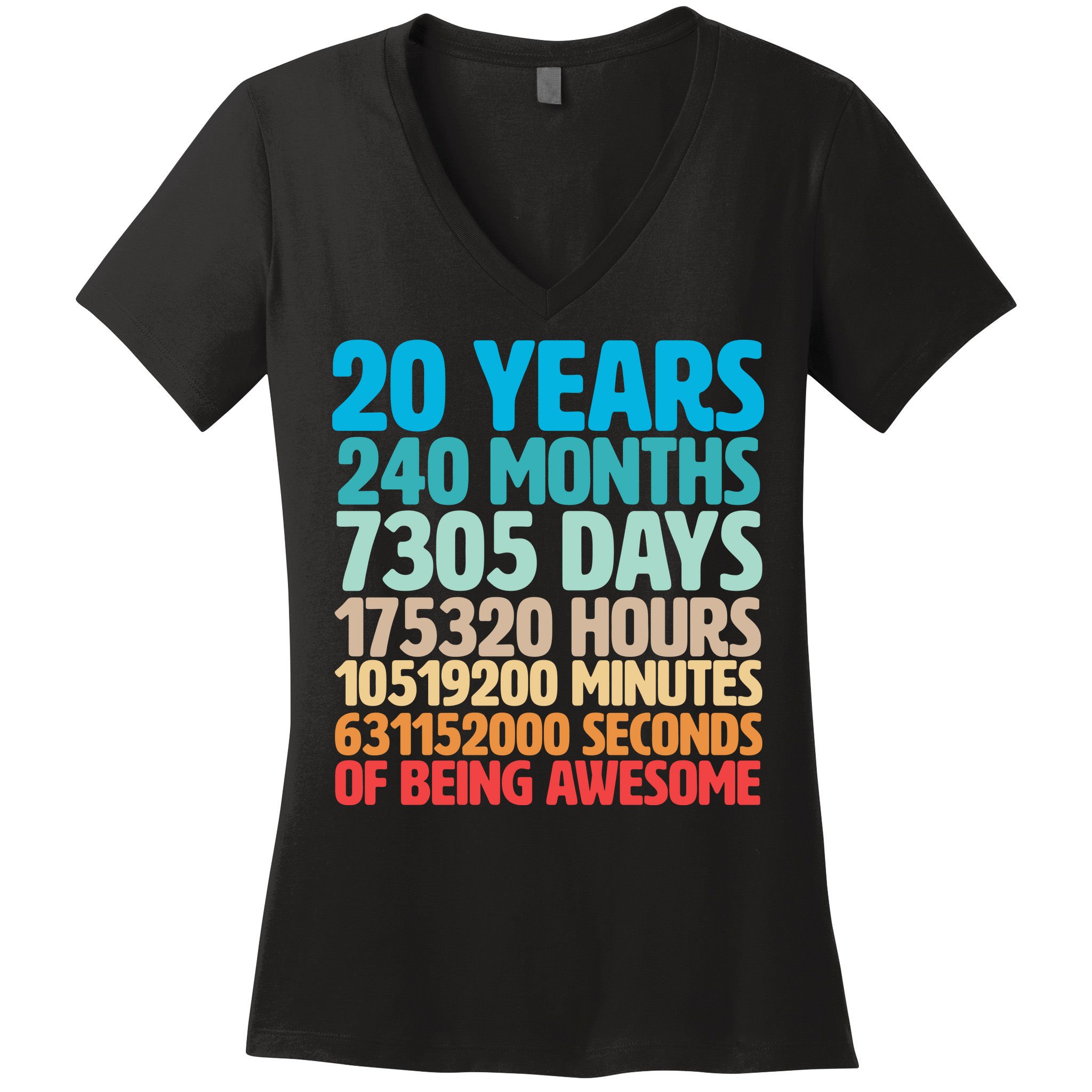 20 Years Of Being Awesome 20th Birthday Time Breakdown Women's V-Neck T-Shirt