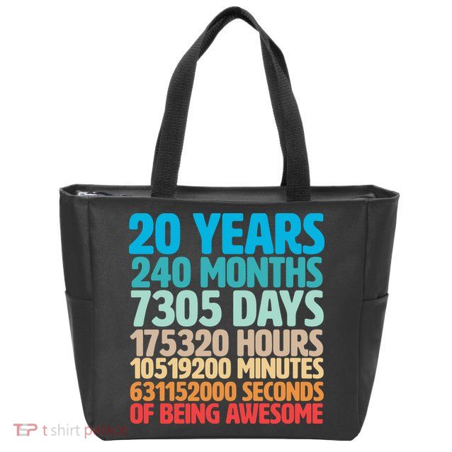 20 Years Of Being Awesome 20th Birthday Time Breakdown Zip Tote Bag