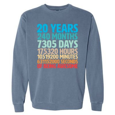 20 Years Of Being Awesome 20th Birthday Time Breakdown Garment-Dyed Sweatshirt