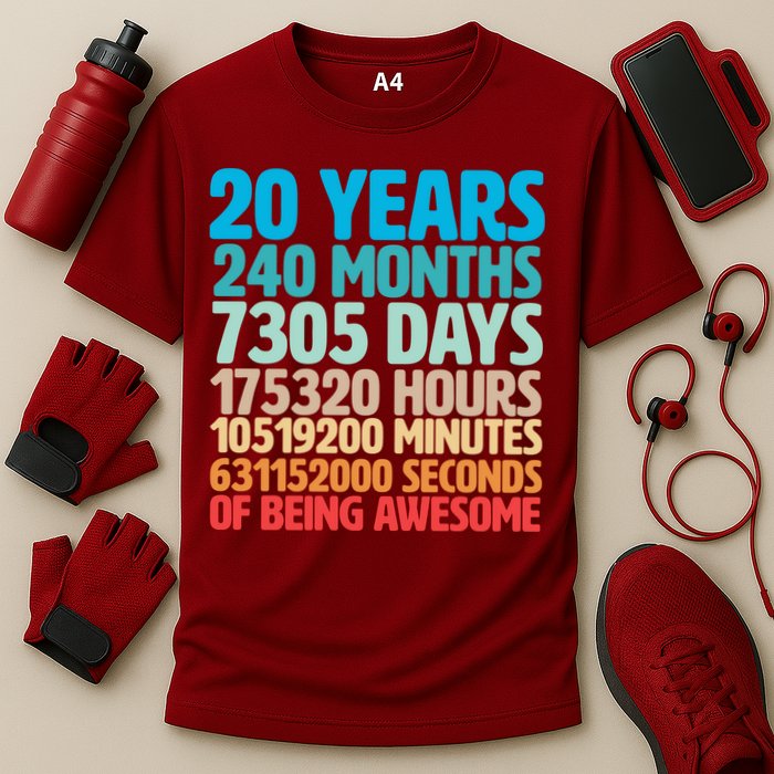 20 Years Of Being Awesome 20th Birthday Time Breakdown Cooling Performance Crew T-Shirt