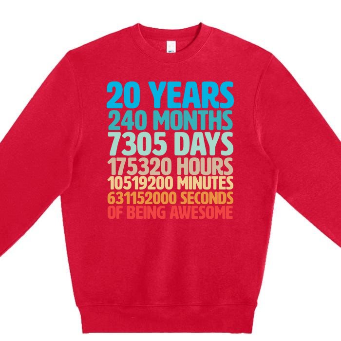 20 Years Of Being Awesome 20th Birthday Time Breakdown Premium Crewneck Sweatshirt