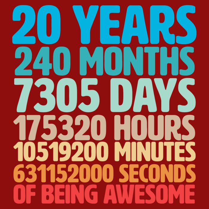 20 Years Of Being Awesome 20th Birthday Time Breakdown Cooling Performance Long Sleeve Crew