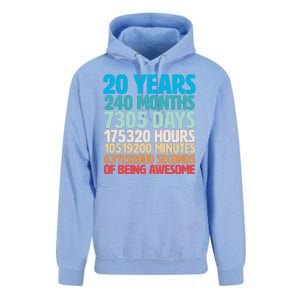 20 Years Of Being Awesome 20th Birthday Time Breakdown Unisex Surf Hoodie