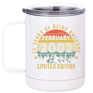 21 Years Old Gift Awesome Since February 2002 21st Bday 12 oz Stainless Steel Tumbler Cup