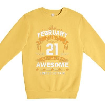 21 Years Old Gift Vintage February 2002 21st Birthday Premium Crewneck Sweatshirt