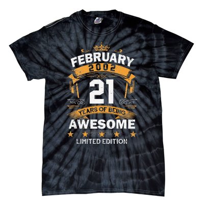 21 Years Old Gift Vintage February 2002 21st Birthday Tie-Dye T-Shirt