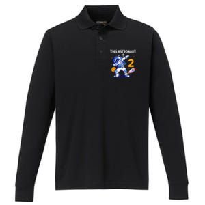 2 Years Old Birthday Gifts Astronaut 2nd Birthday Performance Long Sleeve Polo