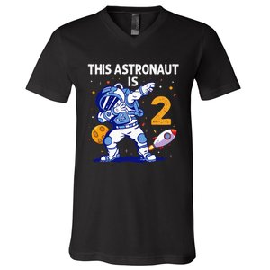 2 Years Old Birthday Gifts Astronaut 2nd Birthday V-Neck T-Shirt