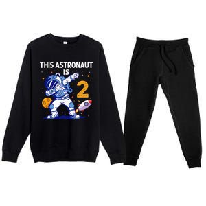 2 Years Old Birthday Gifts Astronaut 2nd Birthday Premium Crewneck Sweatsuit Set