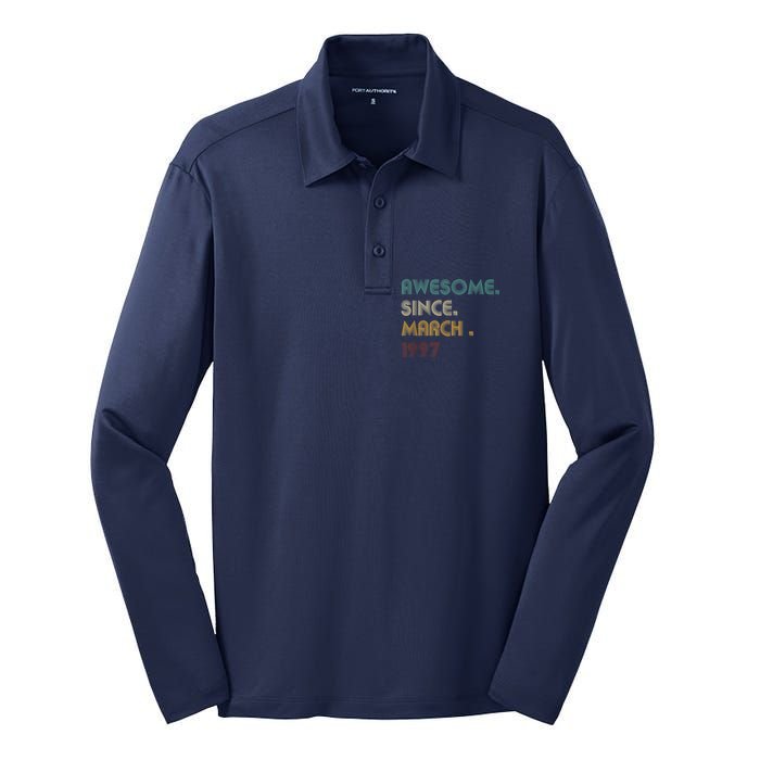 25 Year Old Awesome Since March 1997 Gifts 25th Birthday Silk Touch Performance Long Sleeve Polo