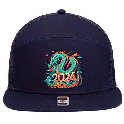 2024 Year Of The Dragon Chinese New Year 2024 7 Panel Mesh Trucker Snapback Hat