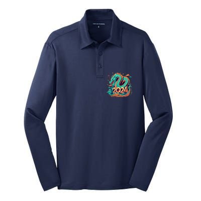 2024 Year Of The Dragon Chinese New Year 2024 Silk Touch Performance Long Sleeve Polo