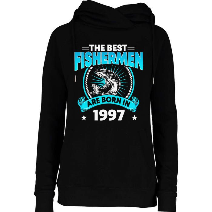 24 Year Old Vintage 1997 Fishing Fisherman 24th Birthday Womens Funnel Neck Pullover Hood