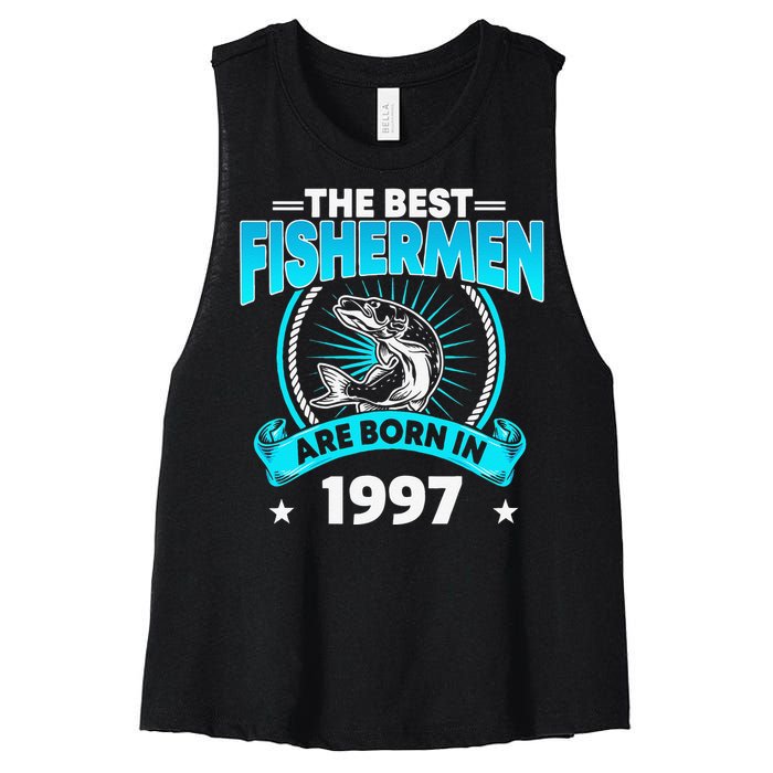 24 Year Old Vintage 1997 Fishing Fisherman 24th Birthday Women's Racerback Cropped Tank