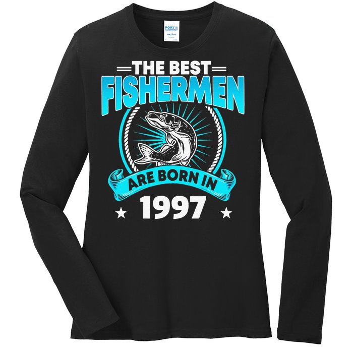 24 Year Old Vintage 1997 Fishing Fisherman 24th Birthday Ladies Long Sleeve Shirt