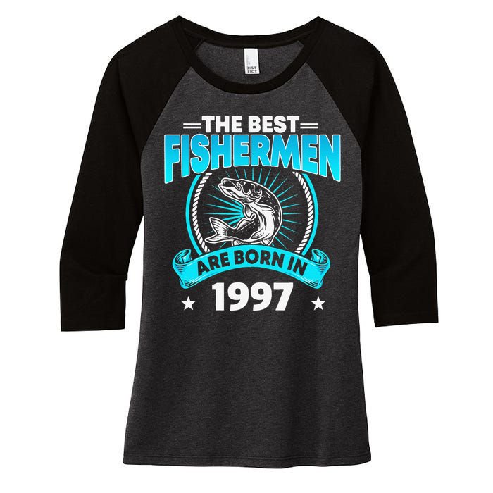 24 Year Old Vintage 1997 Fishing Fisherman 24th Birthday Women's Tri-Blend 3/4-Sleeve Raglan Shirt