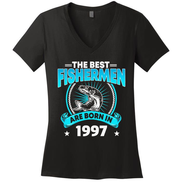 24 Year Old Vintage 1997 Fishing Fisherman 24th Birthday Women's V-Neck T-Shirt