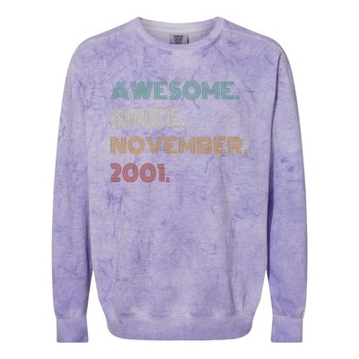 22 Years Old Awesome Since November 2001 22Nd Birthday Colorblast Crewneck Sweatshirt