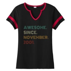 22 Years Old Awesome Since November 2001 22Nd Birthday Ladies Halftime Notch Neck Tee