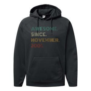 22 Years Old Awesome Since November 2001 22Nd Birthday Performance Fleece Hoodie