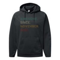 22 Years Old Awesome Since November 2001 22Nd Birthday Performance Fleece Hoodie