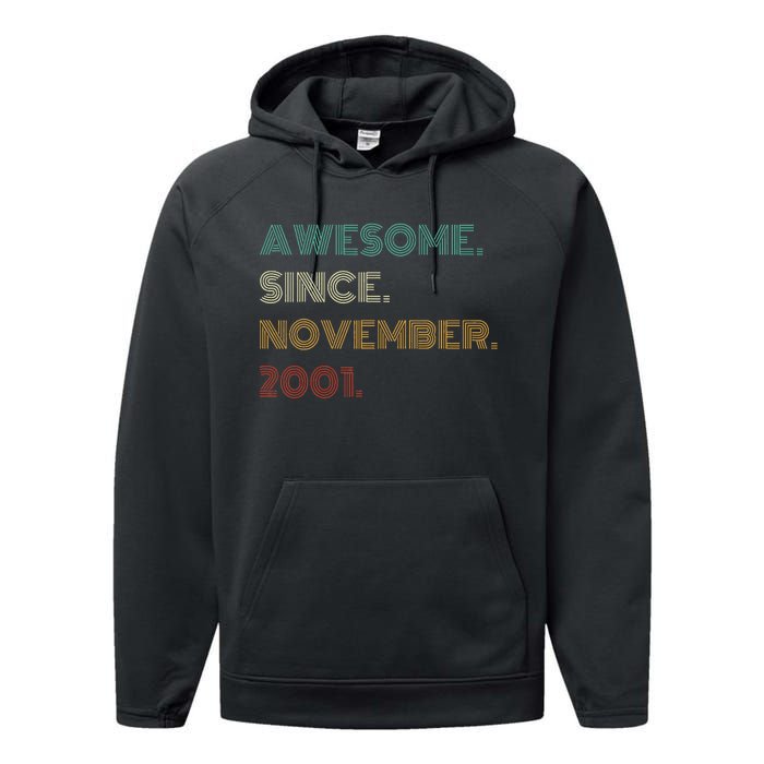 22 Years Old Awesome Since November 2001 22Nd Birthday Performance Fleece Hoodie