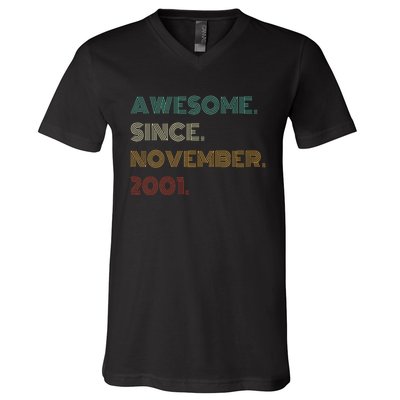 22 Years Old Awesome Since November 2001 22Nd Birthday V-Neck T-Shirt