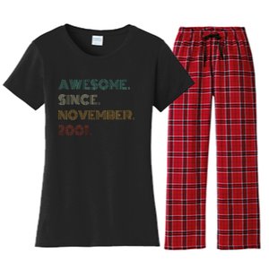 22 Years Old Awesome Since November 2001 22Nd Birthday Women's Flannel Pajama Set