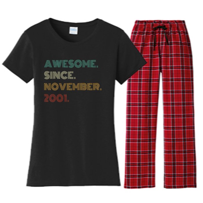 22 Years Old Awesome Since November 2001 22Nd Birthday Women's Flannel Pajama Set