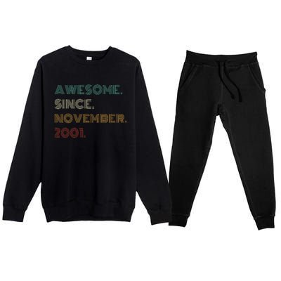 22 Years Old Awesome Since November 2001 22Nd Birthday Premium Crewneck Sweatsuit Set