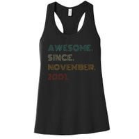 22 Years Old Awesome Since November 2001 22Nd Birthday Women's Racerback Tank