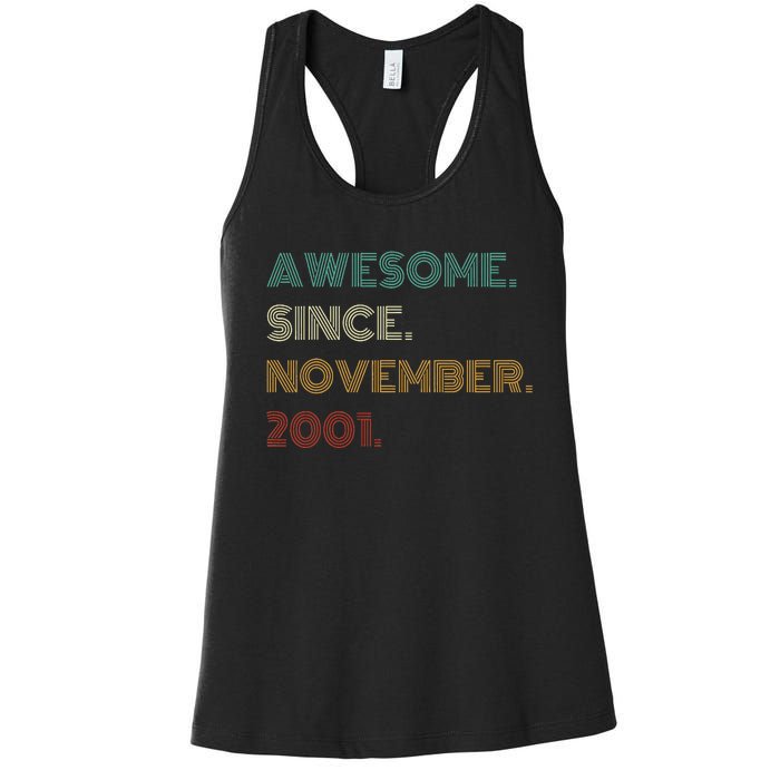 22 Years Old Awesome Since November 2001 22Nd Birthday Women's Racerback Tank