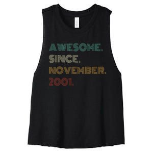 22 Years Old Awesome Since November 2001 22Nd Birthday Women's Racerback Cropped Tank