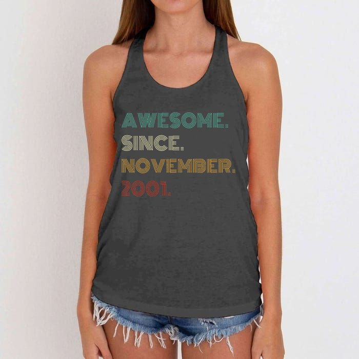 22 Years Old Awesome Since November 2001 22Nd Birthday Women's Knotted Racerback Tank