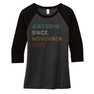 22 Years Old Awesome Since November 2001 22Nd Birthday Women's Tri-Blend 3/4-Sleeve Raglan Shirt