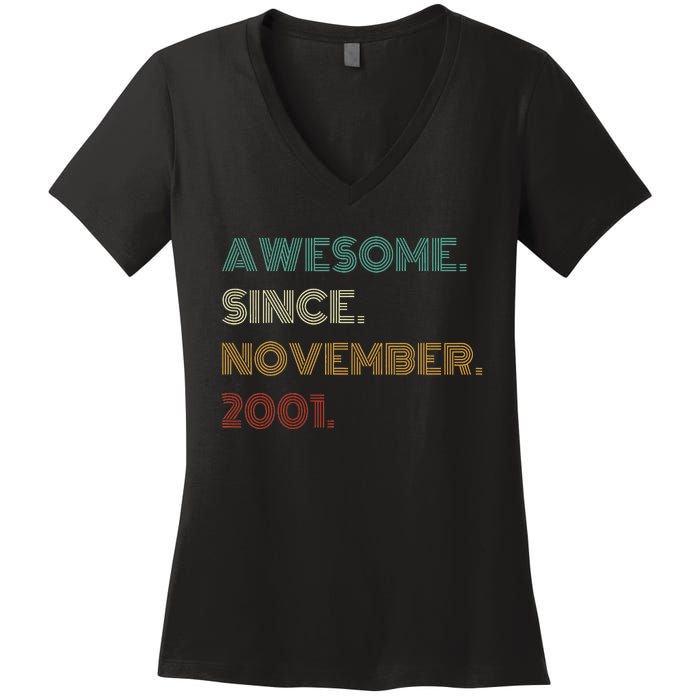 22 Years Old Awesome Since November 2001 22Nd Birthday Women's V-Neck T-Shirt