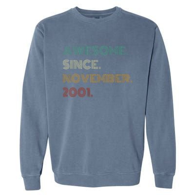 22 Years Old Awesome Since November 2001 22Nd Birthday Garment-Dyed Sweatshirt