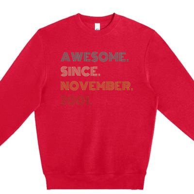 22 Years Old Awesome Since November 2001 22Nd Birthday Premium Crewneck Sweatshirt