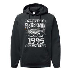 26 Years Old Fisherman Born In 1995 Fisherman 26th Birthday Performance Fleece Hoodie