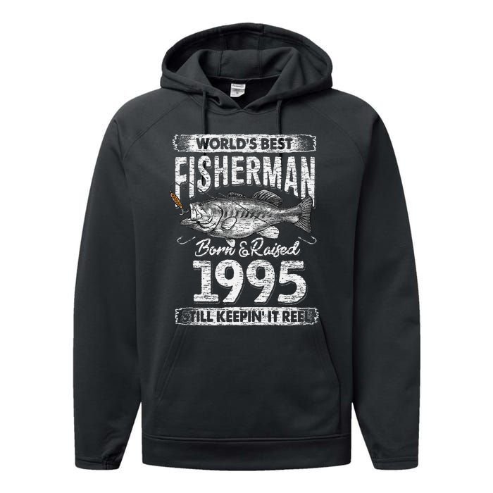 26 Years Old Fisherman Born In 1995 Fisherman 26th Birthday Performance Fleece Hoodie