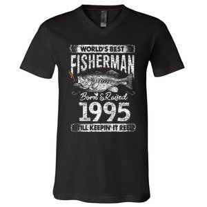 26 Years Old Fisherman Born In 1995 Fisherman 26th Birthday V-Neck T-Shirt