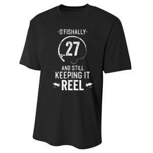 27 Year Old Fishing Fishermen Gifts For Birthday Performance Sprint T-Shirt