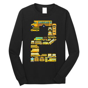 2 Year Old 2nd Birthday School Bus Theme Kids Party Long Sleeve Shirt