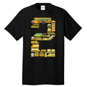 2 Year Old 2nd Birthday School Bus Theme Kids Party Tall T-Shirt