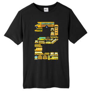 2 Year Old 2nd Birthday School Bus Theme Kids Party Tall Fusion ChromaSoft Performance T-Shirt