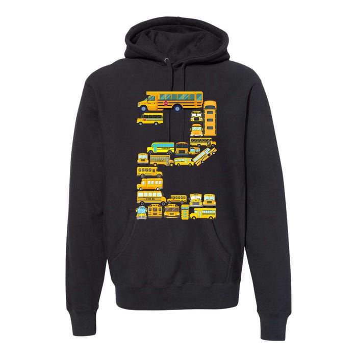 2 Year Old 2nd Birthday School Bus Theme Kids Party Premium Hoodie