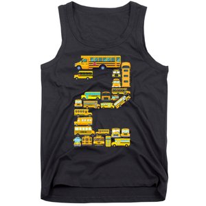 2 Year Old 2nd Birthday School Bus Theme Kids Party Tank Top