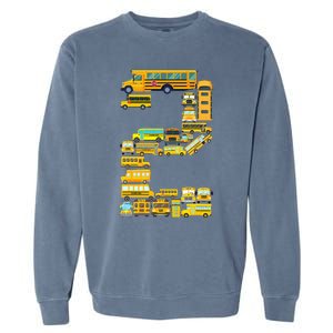 2 Year Old 2nd Birthday School Bus Theme Kids Party Garment-Dyed Sweatshirt