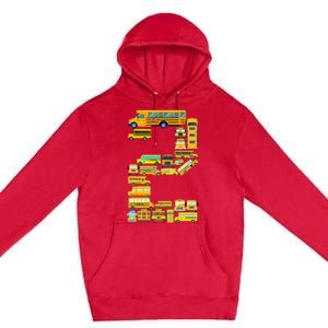 2 Year Old 2nd Birthday School Bus Theme Kids Party Premium Pullover Hoodie