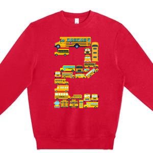 2 Year Old 2nd Birthday School Bus Theme Kids Party Premium Crewneck Sweatshirt